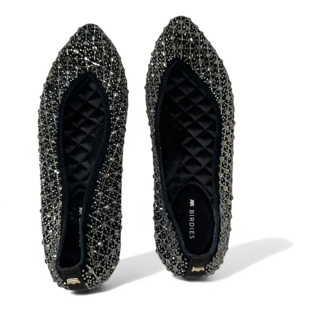Birdies Women's Goldfinch Pointed Toe Suede Ballet Flat in Pewter Crystal 8.5 - Picture 5 of 16